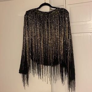 NASTY GAL ICON EMBELLISHED METALLIC FRINGE JACKET